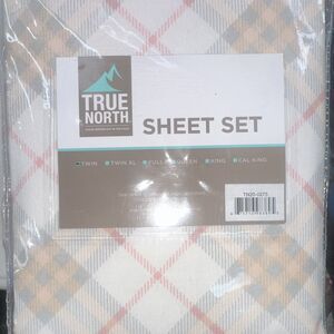 True North Twin Flannel Sheet Set Plaid Gray Beige White Pink Soft Warm